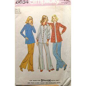 Simplicity 6634 Vintage 1974 Maternity Sewing Pattern Size 14 Bust 36 Shirt Jack